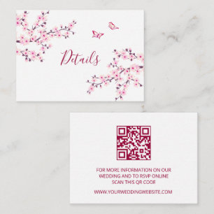 Cherry Blossom Pink White Wedding QR Code Details Enclosure Card