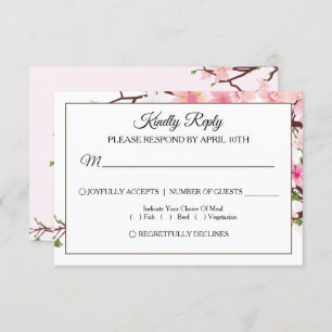 Cherry Blossom Pink White Wedding RSVP Card