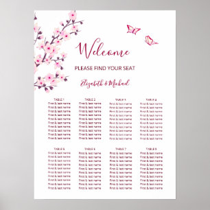 Cherry Blossom Pink White Wedding Seating Chart