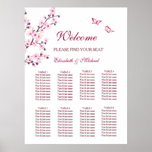 Cherry Blossom Pink White Wedding Seating Chart