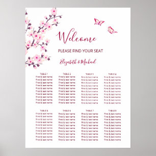 Cherry Blossom Pink White Wedding Seating Chart