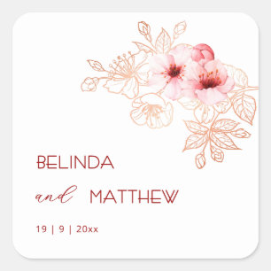 Cherry Blossom Pink White Wedding Square Sticker