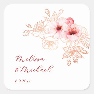 Cherry Blossom Pink White Wedding Square Sticker