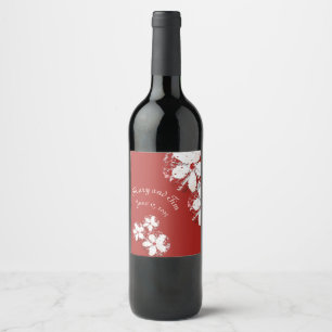 cherry blossom poetry red white elegant sakura wine label