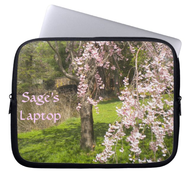 Cherry Blossom Pond Laptop Sleeve *personalise* (Front)