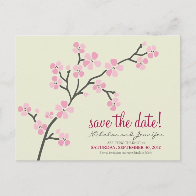 Cherry Blossom POSTCARD Save the Date (pink) (Front)