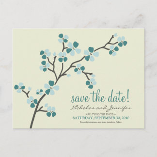 Cherry Blossom POSTCARD Save the Date (teal)