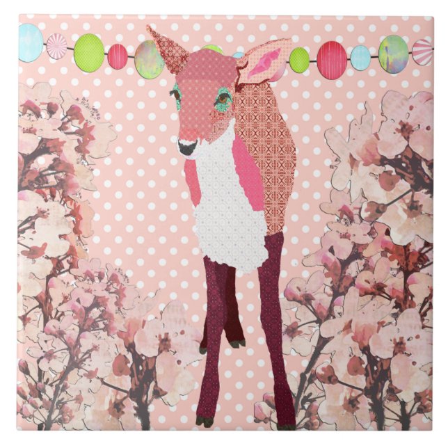 Cherry Blossom Pretty Pink Fawn  Tile (Front)