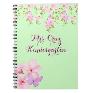 Cherry Blossom Pretty Pink & Green Custom Notebook