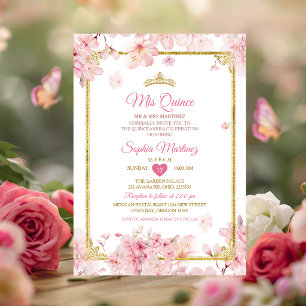 Cherry Blossom Quinceanera Birthday Crown Invitation