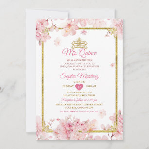 Cherry Blossom Quinceanera Birthday Crown Invitation
