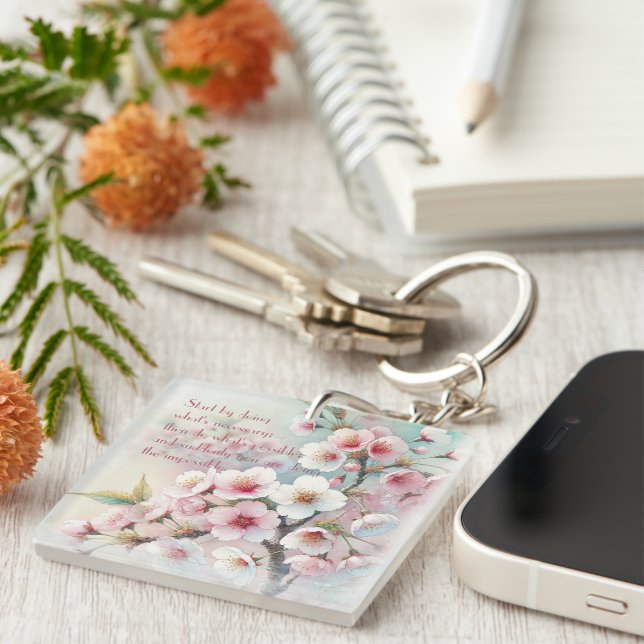 Cherry Blossom & Quote Key Ring (Front Right)