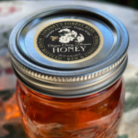 Cherry Blossom Raw Hand Bottled Honey Gold Border 