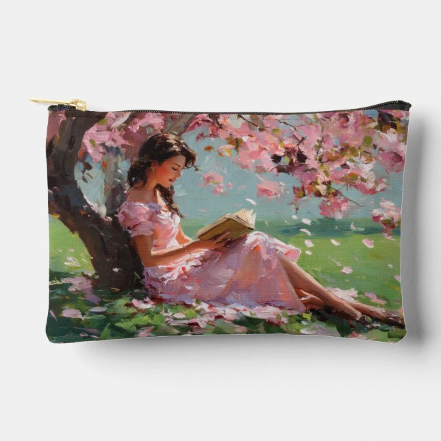 Cherry Blossom Reading Girl Pouch (Front)