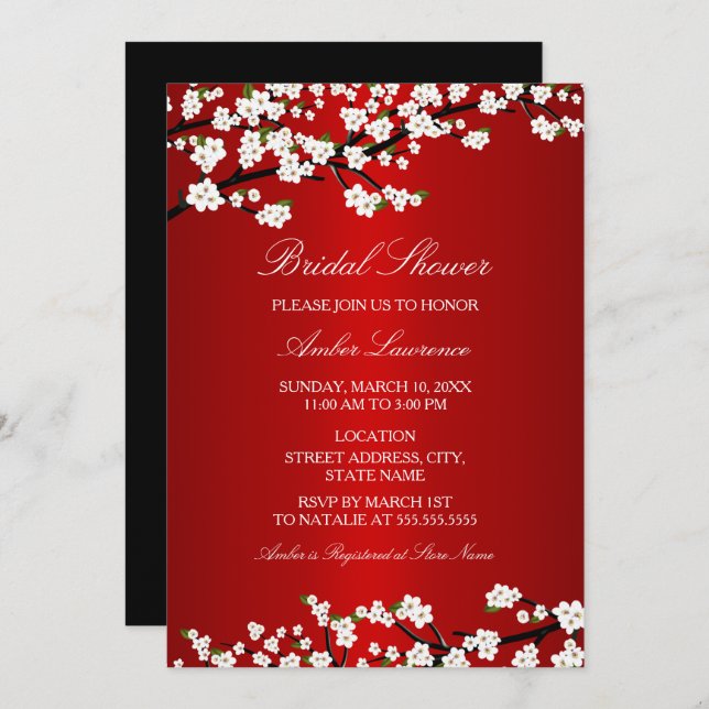 Cherry Blossom Red Bridal Shower Invitation (Front/Back)
