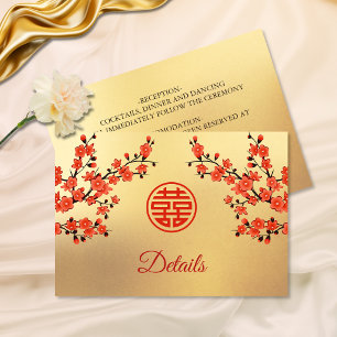 Cherry Blossom Red Gold Chinese Wedding Enclosure Card