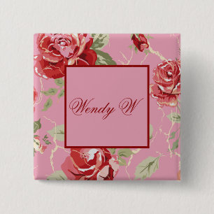 Cherry blossom red rose flower button