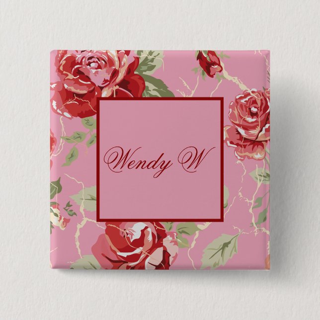 Cherry blossom red rose flower button (Front)