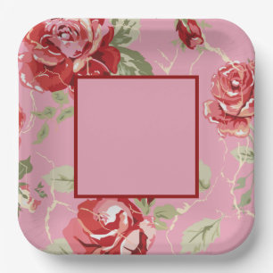 Cherry blossom red rose flower paper plates