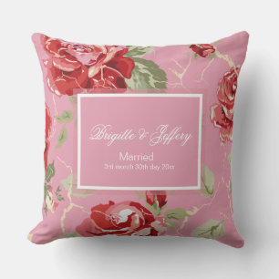 Cherry blossom red rose flower throw pillow
