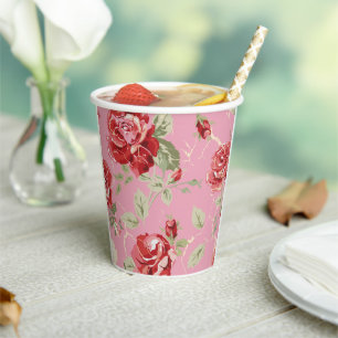 Cherry blossom red rose pattern  paper cups
