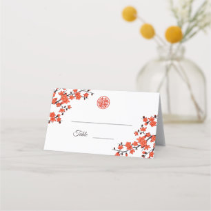 Cherry Blossom Red White Chinese Wedding Place Card
