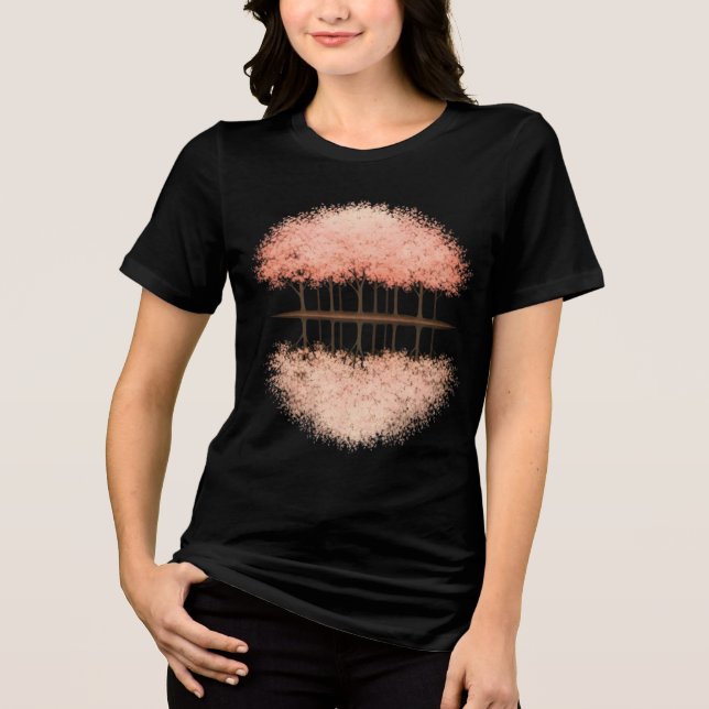 Cherry Blossom Reflection:Symmetrical Tree Art Tee (Front)