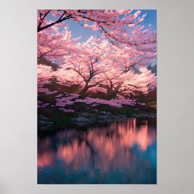 Cherry Blossom Riverbank Poster (Front)