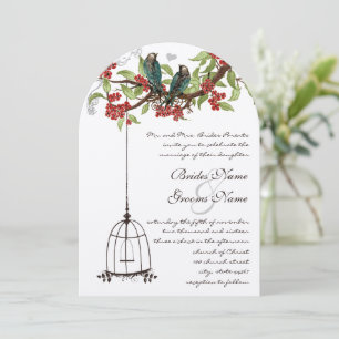 Cherry Blossom Romantic Birds & Birdcage Weddings Invitation
