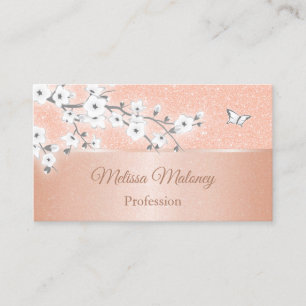 Cherry Blossom Rose Gold Grey Business Card