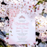 Cherry Blossom Rose Gold Tiara Pink Quinceañera Invitation<br><div class="desc">Quinceañera invitation with gentle blush pink cherry blossom floral and a moveable/removable butterfly and dragon fly</div>