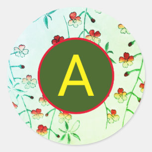 CHERRY BLOSSOM ROUND STICKER WITH CUSTOM INITIAL