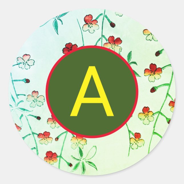 CHERRY BLOSSOM ROUND STICKER WITH CUSTOM INITIAL (Front)