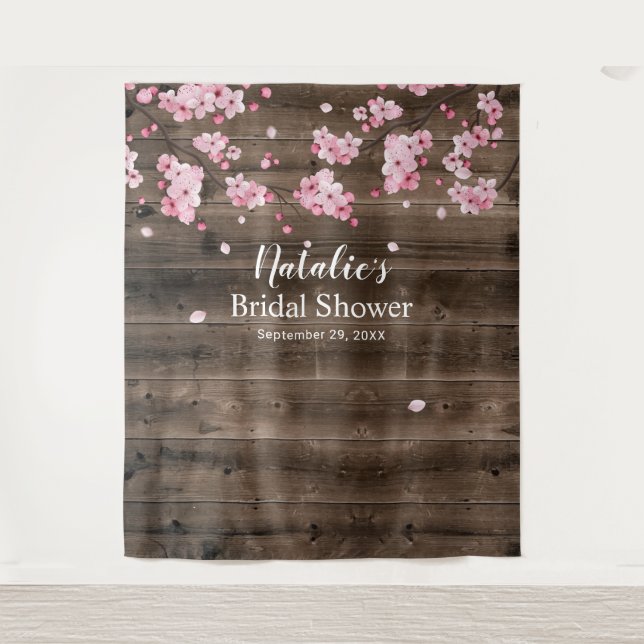 Cherry Blossom Rustic Barn Bridal Shower Backdrops Tapestry (Front)