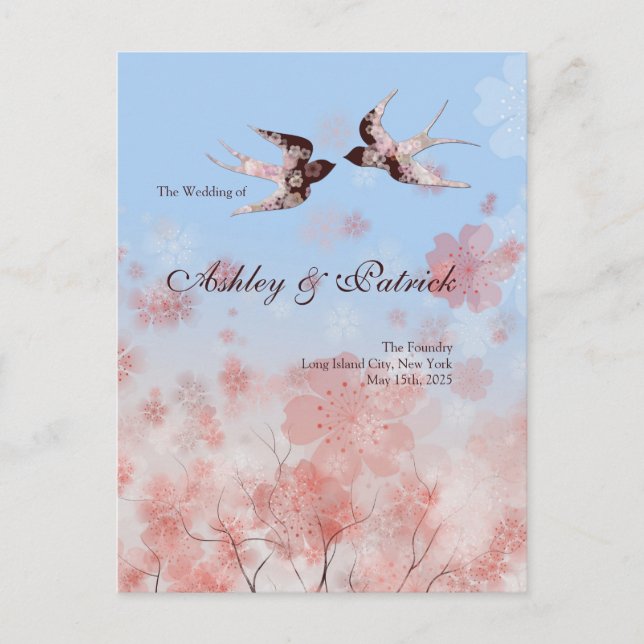 Cherry Blossom Sakura and Love Swallows Program Announcement Postcard (Front)