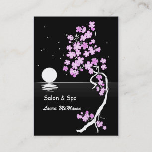 Cherry blossom (Sakura) at night (on black) Business Card
