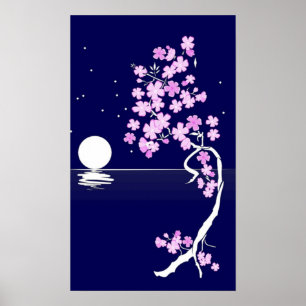 Cherry blossom (Sakura) at night Print