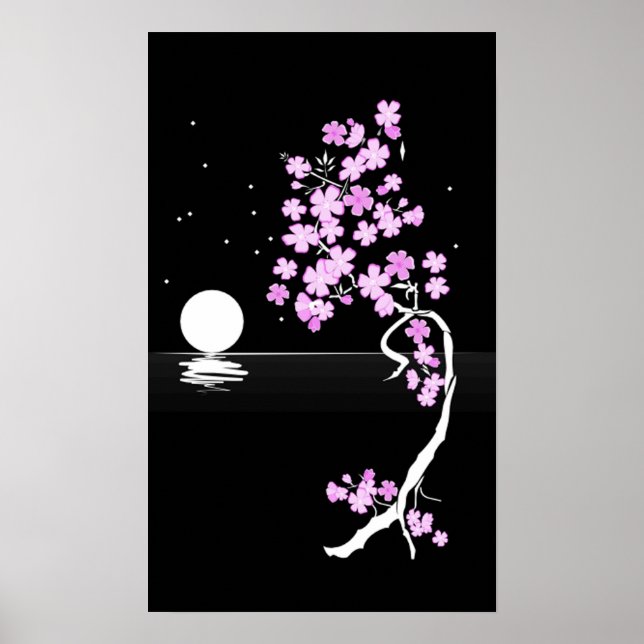 Cherry blossom (Sakura) at night Print (Front)