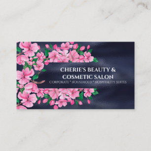 Cherry blossom sakura blue pink chic beauty salon business card