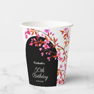 Cherry Blossom Sakura Flower Black White Birthday  Paper Cups