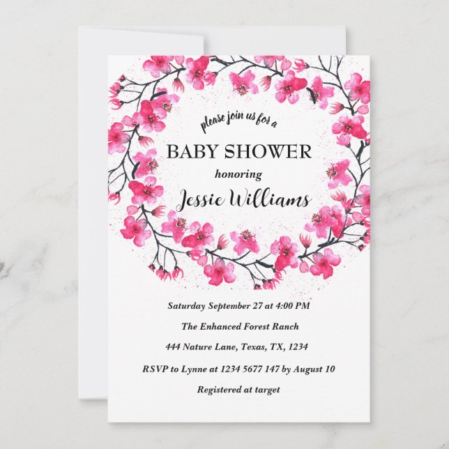 Cherry Blossom Sakura Flowers Baby shower Invitation (Front)