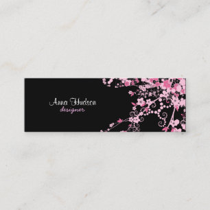 Cherry Blossom, Sakura Flowers - Pink Black Mini Business Card