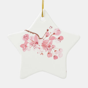 cherry blossom sakura Japanese watercolor asian Ceramic Tree Decoration