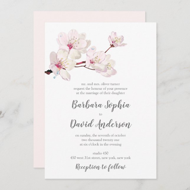 Cherry Blossom Sakura Japanese Wedding Invitation (Front/Back)