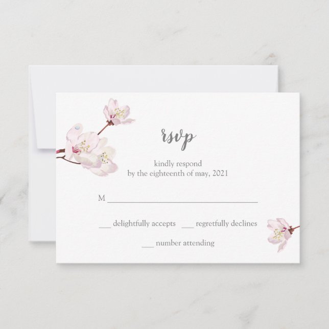 Cherry Blossom Sakura Japanese Wedding RSVP Card (Front)