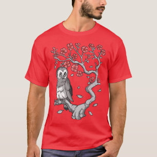 Cherry Blossom SAKURA Japanese Woodblock Owl T-Shirt