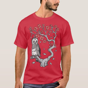 Cherry Blossom SAKURA Japanese Woodblock Owl T-Shirt