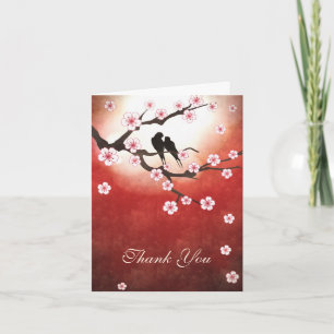 Cherry Blossom Sakura&Love Birds Thank You Wedding Card