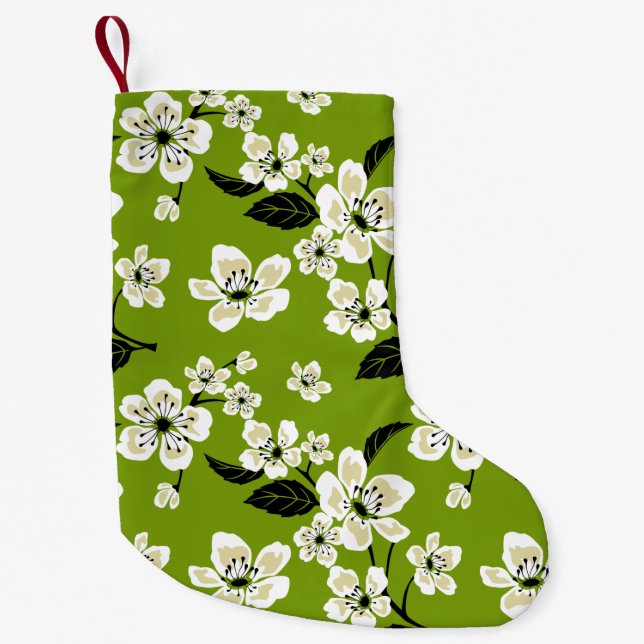 CHERRY BLOSSOM - SAKURA (MATCHA GREEN) SMALL CHRISTMAS STOCKING (Front)