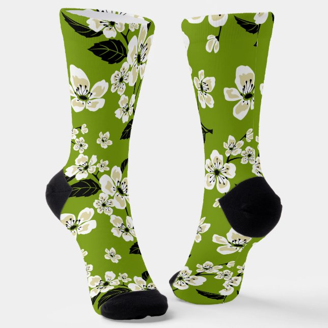 CHERRY BLOSSOM - SAKURA (MATCHA GREEN) SOCKS (Angled)